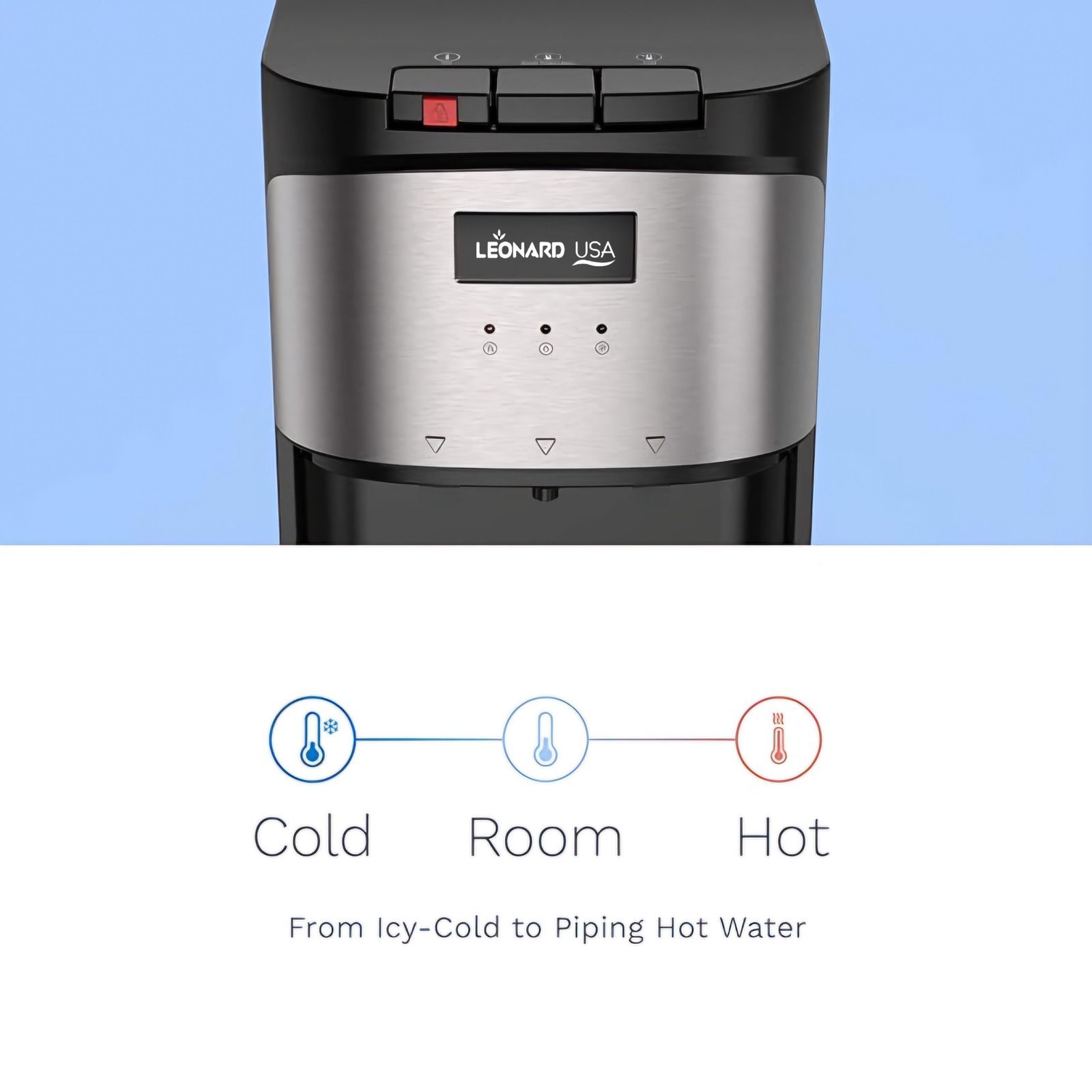 LEONARD Usa Bottom Loading Water Dispenser Stainless Steel Hot, Cold & Normal For Home, Office Or Bar, Based On American Technology (Stainless Steel & Black), 5 Liters